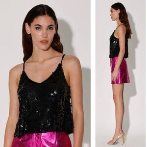 Walter Baker Haley Cropped Sequin Black Cami Size Small